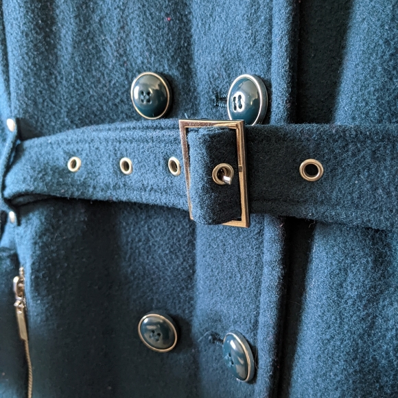 Dark blue green wool blend coat - Picture 4 of 9